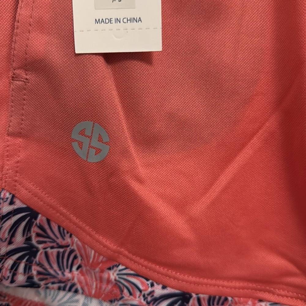 Simply Southern Cheer Shorts Logo Taping Coral w/Seashell  Print Pockets Size XL - Picture 3 of 8